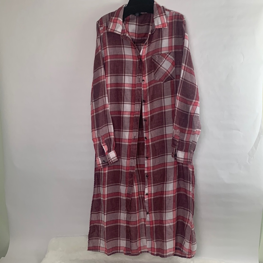 Rue 21 Burgundy Maroon Plaid Shirt/Dress Long Sleeve Size M